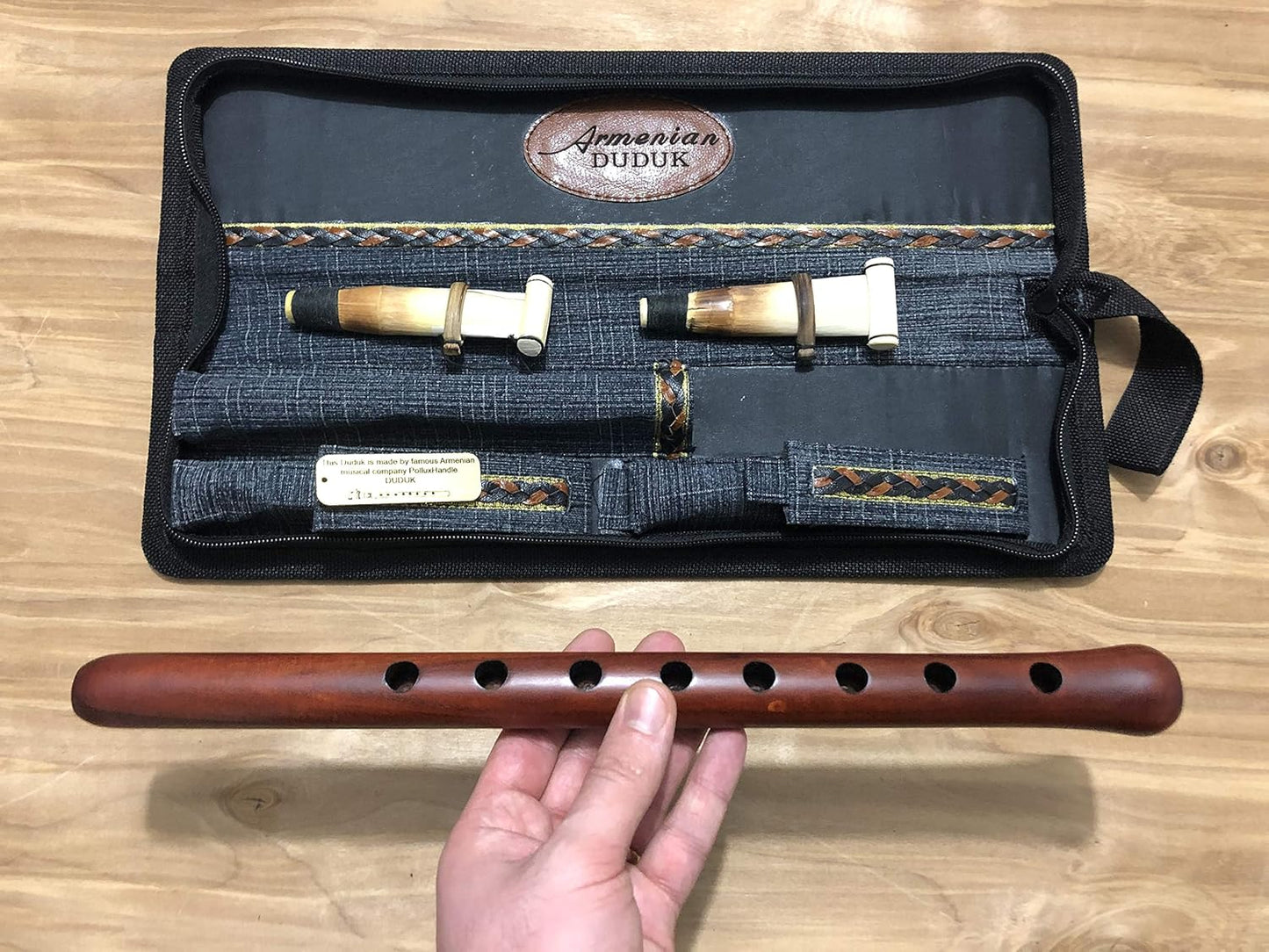 DUDUK Professional Armenian, Key A, Apricot Wood, Professional 2 Reeds, Jeans and Leather Case, Playing Instruction, For Duduk Players