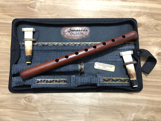 DUDUK Professional Armenian, Key A, Apricot Wood, Professional 2 Reeds, Jeans and Leather Case, Playing Instruction, For Duduk Players