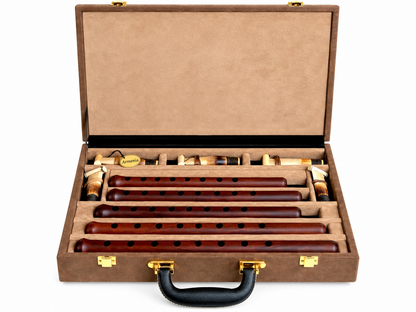 Professional Apricot Wood Duduk Set 5 Duduks in different keys: A, B, C, D, E – Handmade Armenian Flutes with 5 Reeds