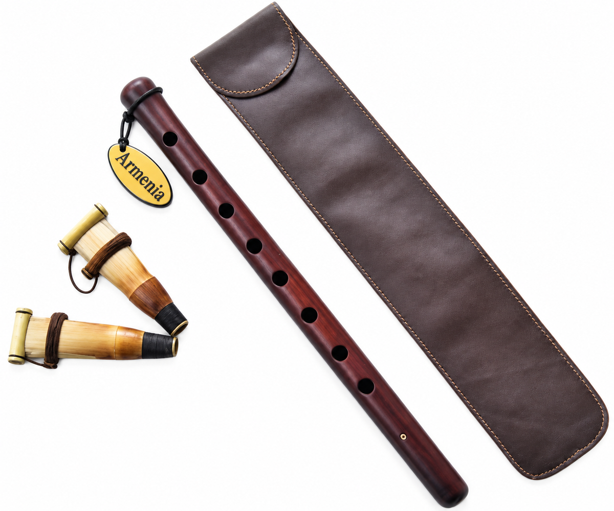 Armenian Professional Duduk Key A - 2 Reeds Apricot Wood and Leather Case
