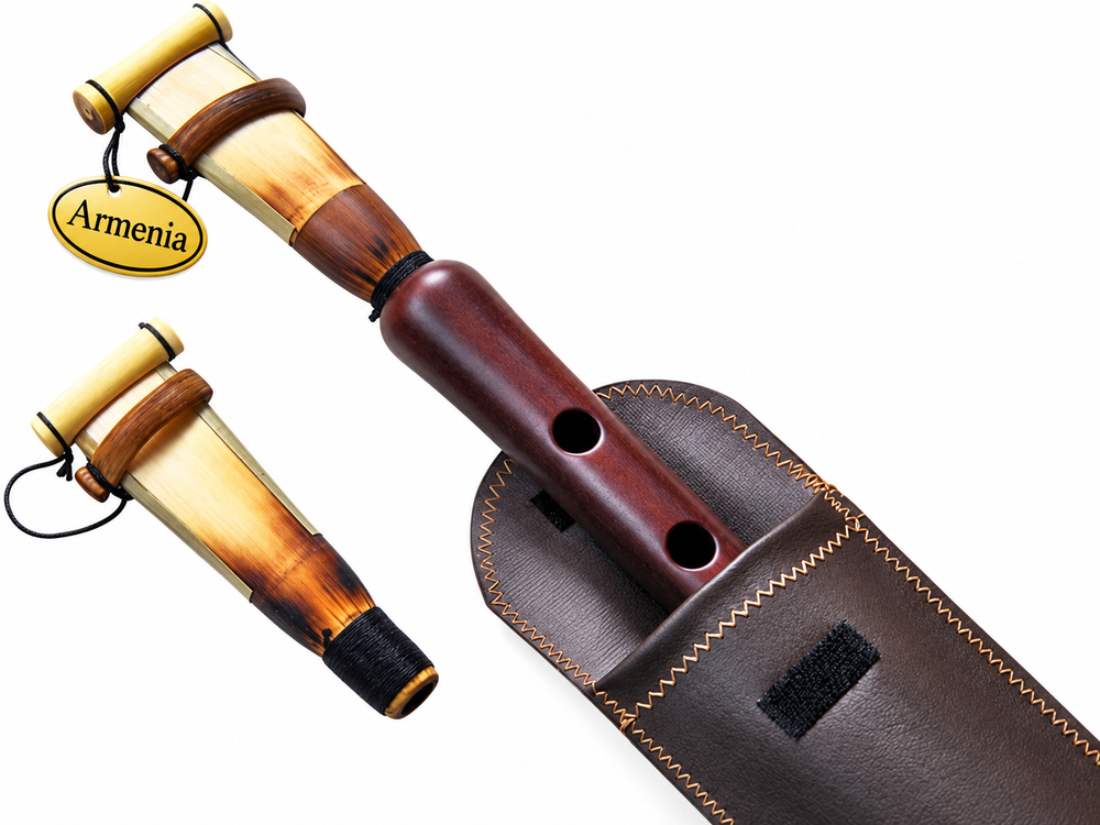 Armenian Professional Duduk Key A - 2 Reeds Apricot Wood and Leather Case