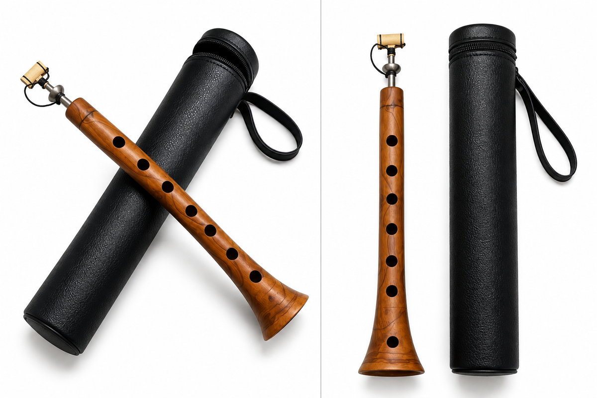 Professional ZURNA Woodwind instrument and Reed and Case, Apricot Wooden, Professional Reed, Leather Case (Copy)