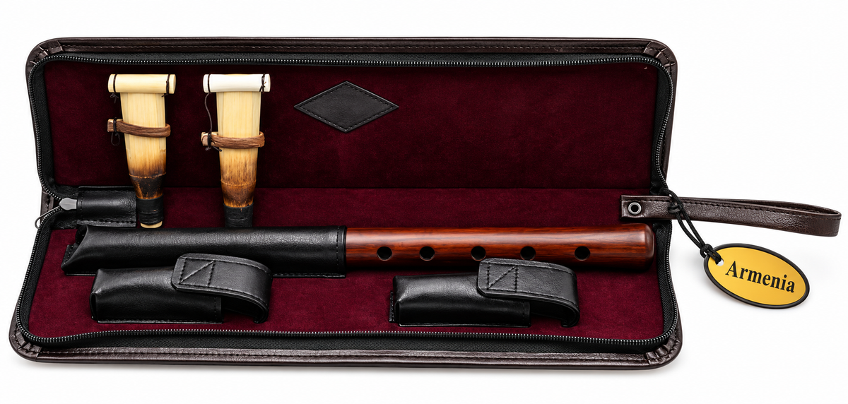 Professional Armenian DUDUK Key A Apricot Wood Oboe Balaban Woodwind Instrument, Leather Case and Professional 2 Reeds and Playing Instructions, Apricot Wooden Duduk, Flute